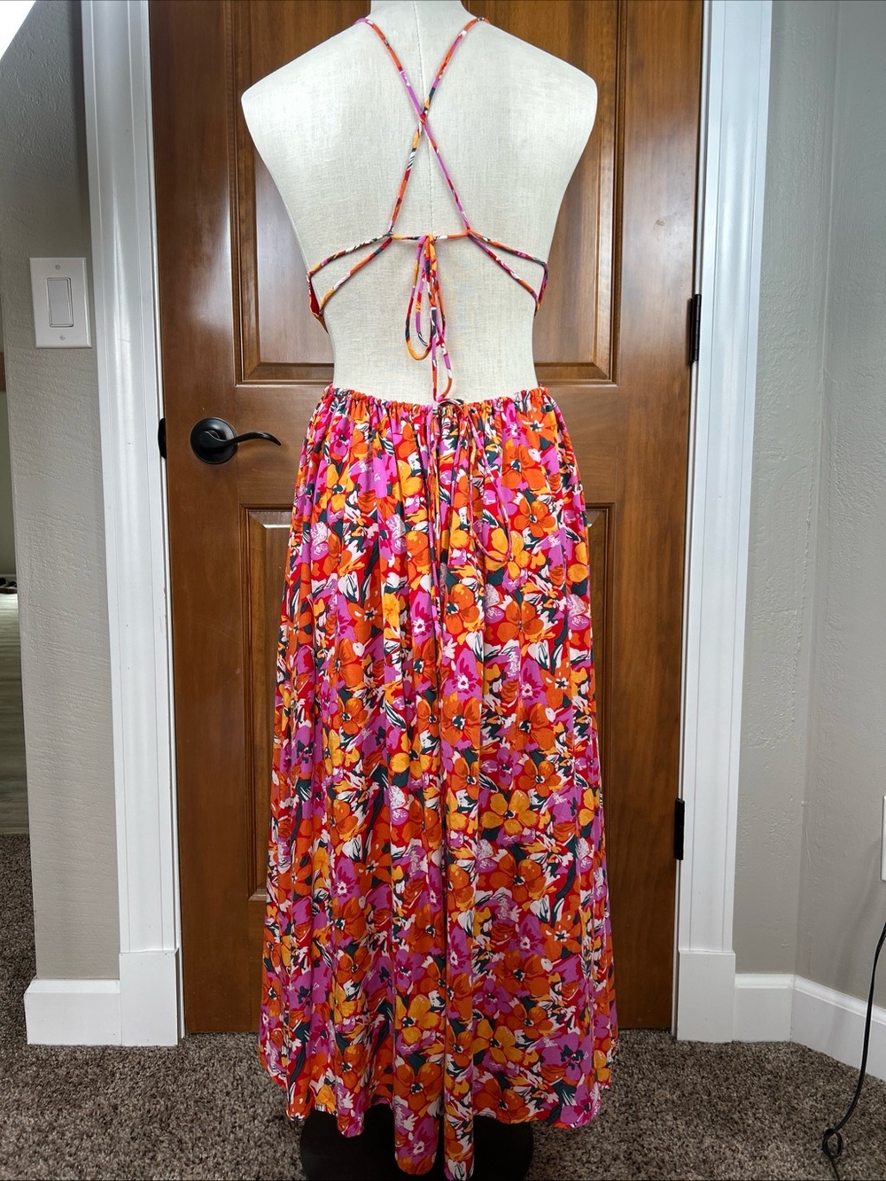 Petal and Pup Women Señorita Print Drop back Maxi Dress Floral Artsy Boho Sz 8 - Picture 8 of 14